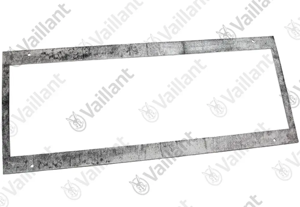Metallrahmen mit mehreren Löchern, vermutlich für eine Dichtung der Kondenswanne, mit dem Logo der Marke Vaillant im Hintergrund.